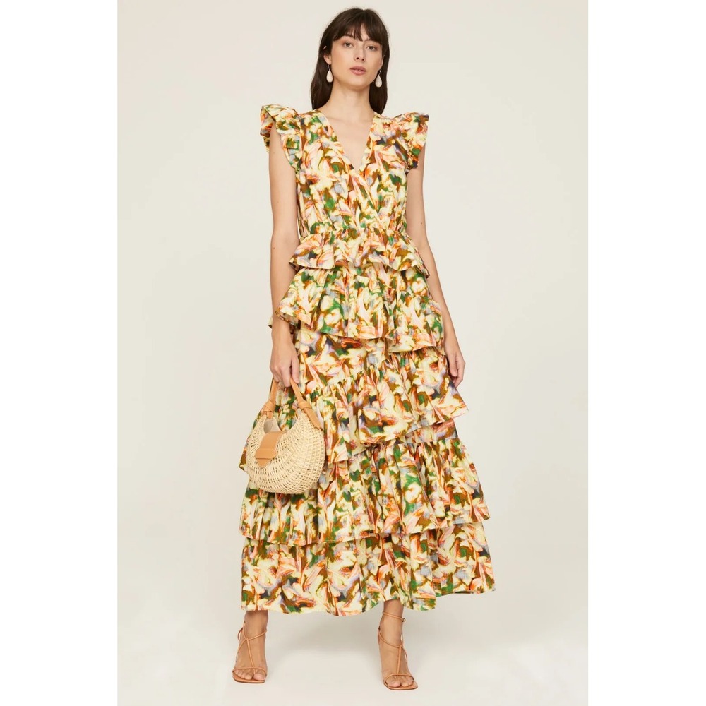 Marie‎ Oliver Marisol Maxi Dress Multi Color Abstract Print Small